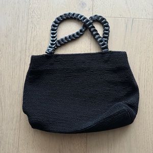 THE SAK Small Braided Leather Straps Black  Woven Crochet Boho Handbag